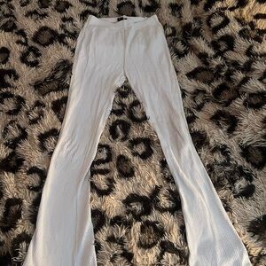 White Ribbed Flare Pants